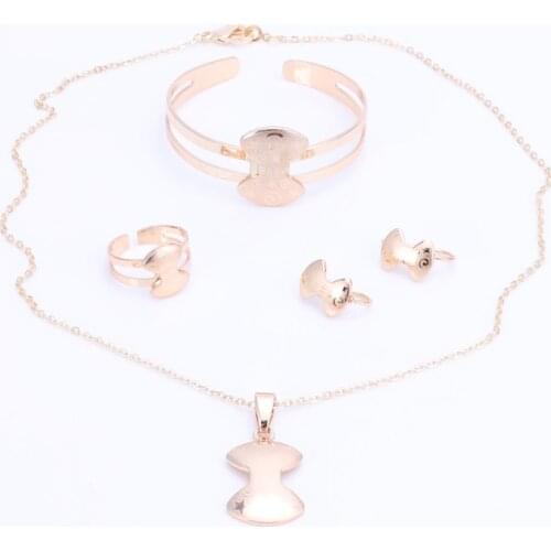Gold Color Baby Jewelry Set Gift Children Christmas Tree Bow Pendant Kids Jewellery Ring Earring Bracelet Necklace Jewelry Set