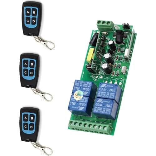 Wide Voltage Multi-Function AC85V- 250V 4CH Wireless RF Remote Control Light Switch 3pcs Transmitters Waterproof+ Receiver New