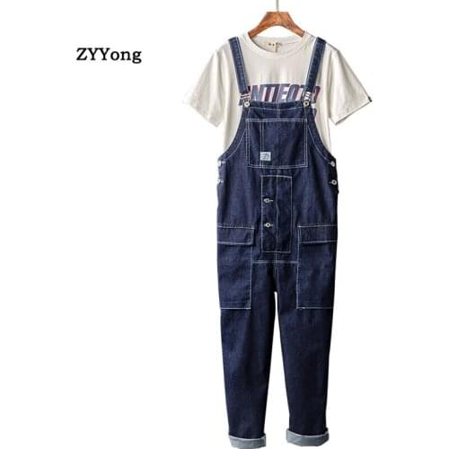 Man Jeans Bib Overalls Fashion Loose Plus Size Hip Hop Homme Denim Jumpsuits Cargo Trousers Blue Leisure Freight Wide Leg Pants