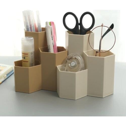 Desktop Pencil Pen Holder, 3 Slots for Desk Office Stationery Organizer Makeup Brush Holder