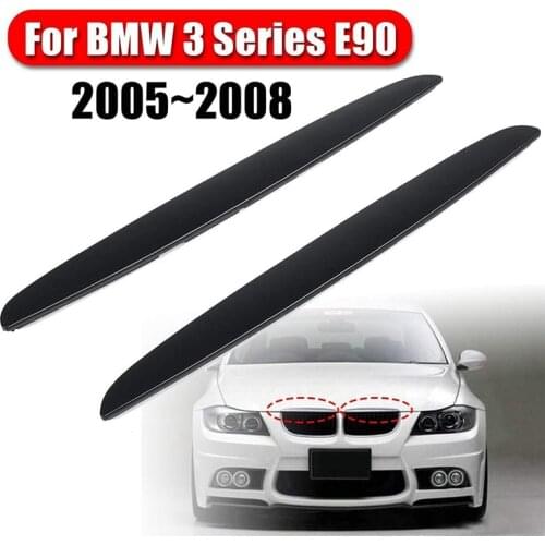 NEW-A Pair Headlight Lid Eyebrow EyeLids Matte Black Front Grill Upper Trim Cover for -BMW 3 Series E90 2005-2008