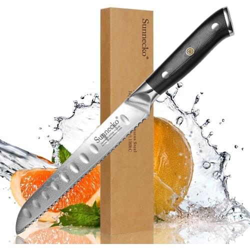 SUNNECKO 8" inch Bread Knife Kitchen Knives Japanese Damascus Razor Sharp Steel High Quality VG10 Cutting Cake Knife G10 Handle