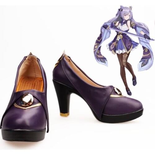 Genshin Impact Cos Keqing Cosplay Shoes Increase and Restore Comfortable High Heels Vinylon Animation Game Role Playing