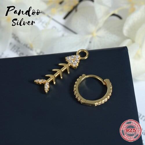 Pandoo Fashion Charm Sterling Silver Original 1:1 Copy,Single Yellow Silver Fishbone Earrings Luxury Jewelry Gift For Female