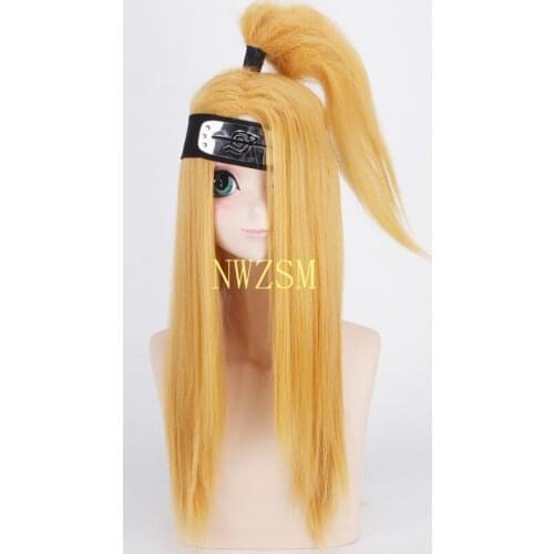 Akactuki Cosplay wigs halloween Deidara cosplay wig for men Long Gold wigs hairpiece costume