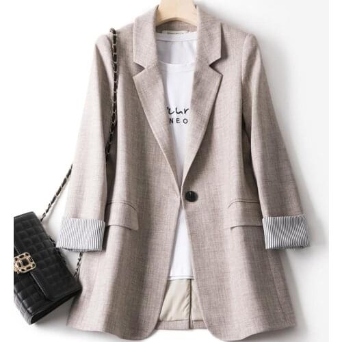 Spring Autumn Women Korean Loose Blazers And Jackets Casual Notched One Button Formal Blazer Fashion Ladies Clothes