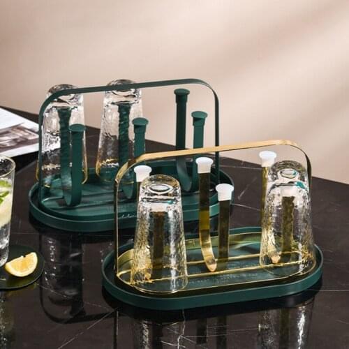 Creativity Water Draining Cup Removable Holder Household Water Cup Rack With Metal Tray Living Room Kitchen Organizer