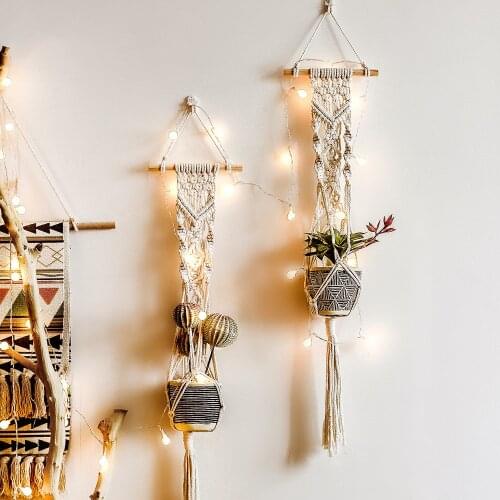 1pc hand-woven lace plant hanging basket flower pot bohemian style interior decoration wall hanging