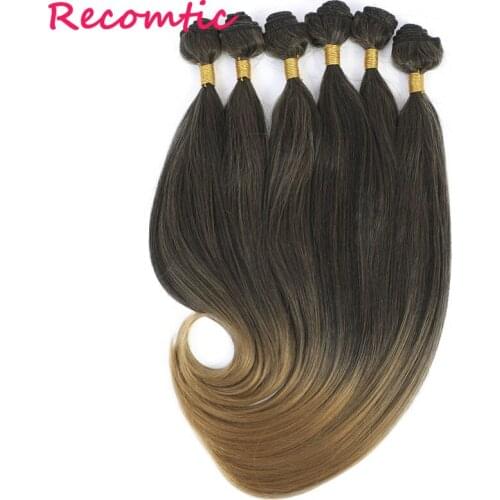 Recomtic Synthetic Hair Bundles With16 18 20Inch Weave Hair Extension For Black Women Long Straight Bundles Ombre Bundles Hair
