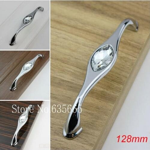 2pcs 128MM Crystal Glass Furniture Handles Chrome Sliding Door Knobs Drawer Wardrobe Kitchen Cabinets Cupboard Pull Door Handle