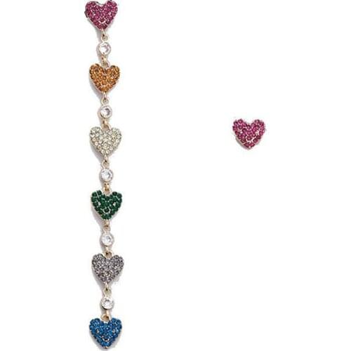 S925 Stud Colorful Asymmetrical Heart Crystal Long Tassels Fancy Dress Drop Earring Jewelry