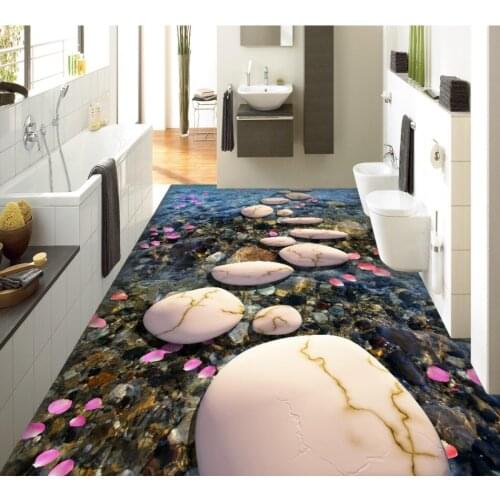 Floor Decoration Mural Self-adhesive Stone path cobblestone petals 3D floor three-dimensional painting