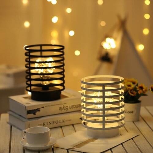 Simple Wrought Iron Art LED Table Lamp Column Shape Bedroom Decorative Night Light Retro Table Lamps Nordic Home Decor