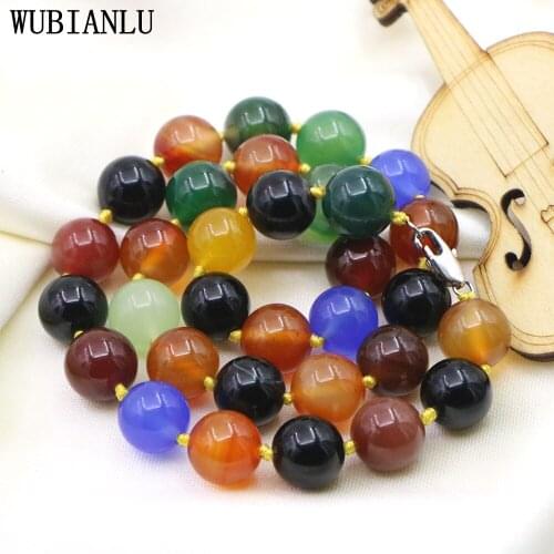 WUBIANLU New 2-12mm Natural Stone Color Agates Beaded Necklace Women In Choker Necklaces Fashion Jewelry Jaspers Carnelian T266