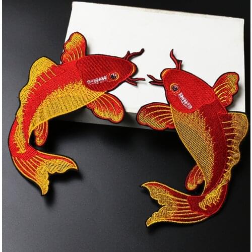 1PC Big Red Carp Fish Embroidered Patches for Clothing Sewing on Garment Applique DIY Accessory Animal Cloth Decorator