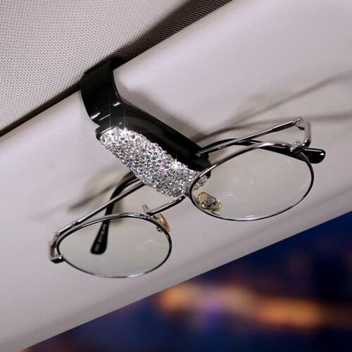 2Pcs/Set Rhinestone Diamond Sun Visor Glasses Fastener Clip Sunglasses Eyeglasses Holder Portable Clip Auto Car Ornament