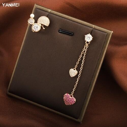 Love Tassel Long Asymmetrical Earrings for Women Luxury High-end Pearl Elegant Jewelry White Shiny Zircon Bridal Accessories