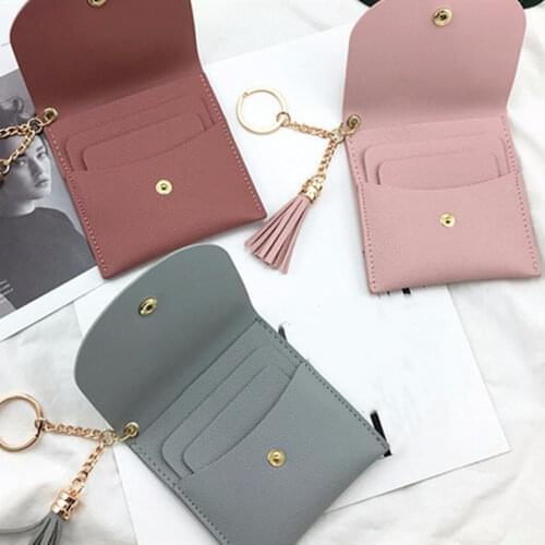 Wallets Women Coin Purse Ladies PU Leather Tassel & Metal Ring Clutch Keychain Thin Key Bag Card Holders Mini Pouch