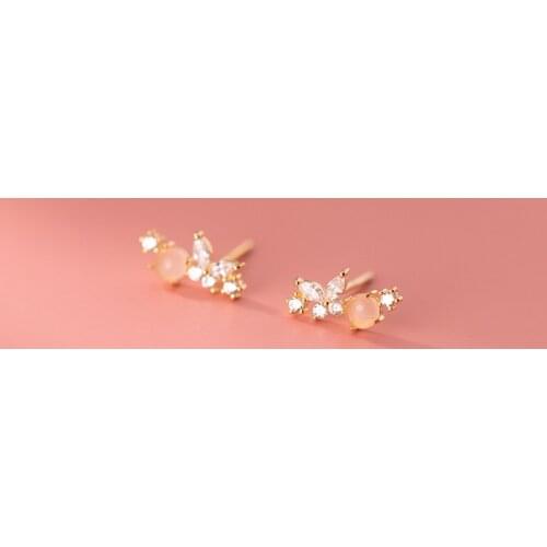 MloveAcc 925 Sterling Silver Cute Pink Zircon Butterfly Small Stud Earrings for Women Fashion Korean Romantic Animal Charm Jewel