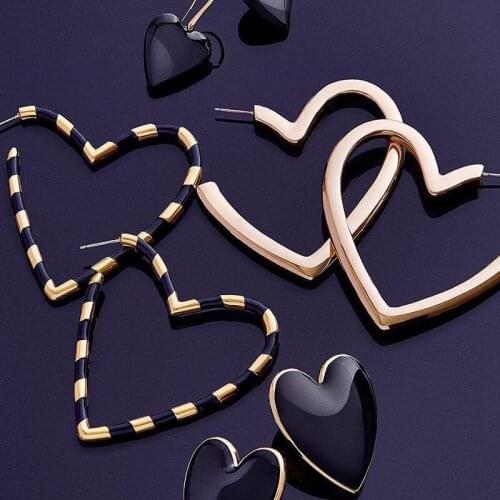 JShine Hot Sale Enamel Heart Stud Earrings for Women Trendy Romantic Black Heart Metal Statement Hoops Korean Fashion Earrings
