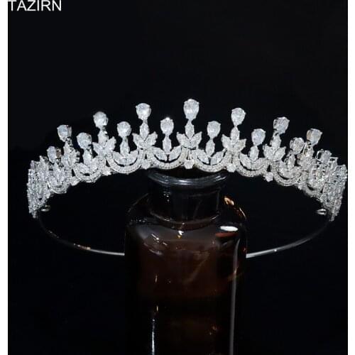 TAZIRN New CZ Tiaras for Woman Headpieces Bride Crowns Diadem For Party Bridal Wedding Hair Accessories Good Gifts