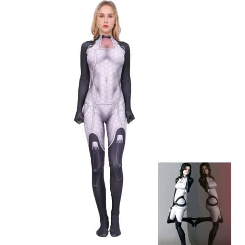 Miranda Lawson Cosplay Costume Elastic Spandex Halloween Mass Effect 3 Game Zentai Bodysuit Girls Women Female Catsuit