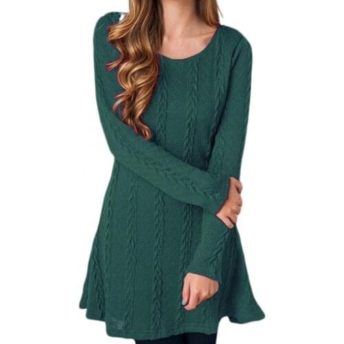 Dresses Women Autumn Winter Casual Long Sleeve O Neck Twist Knitted A-Line Sweater Dress for women 2021 robes