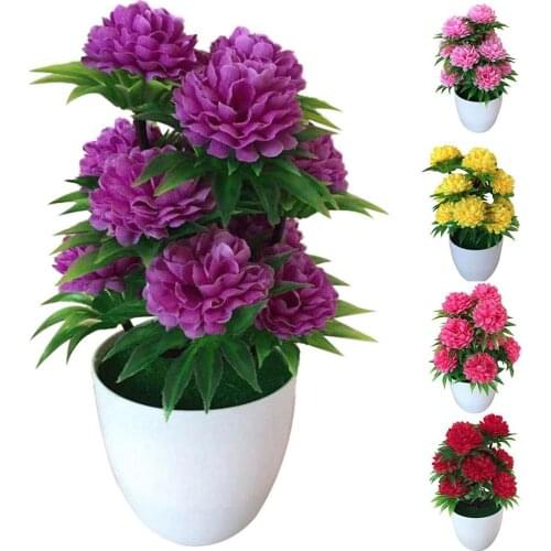 1Pc Artificial Chrysanthemum Bonsai Potted Plant Landscape Home Floral Decor