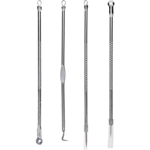 4Pcs Stainless Steel Blemish Whitehead Blackhead Comedone Acne Extractor Remover Tool Pimple Needles Kit Makeup Tools #255325