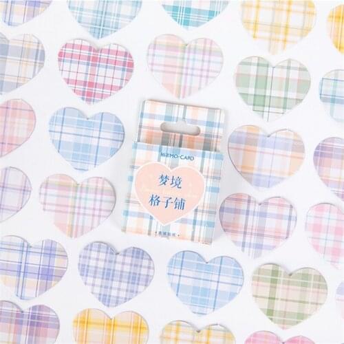46pcs Dream Lattice Shop Stickers Mini Heart Pink Plaid Sticker DIY Art Decoration Adhesive Diary Kids Gift Letter Post H6584