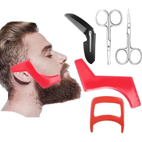 5pc/set Haircut Kit Beard Hair Goatee Neckline Shaving Template Hair Cutting Grooming Hairline Beard Shaping Tool Barber Supplie