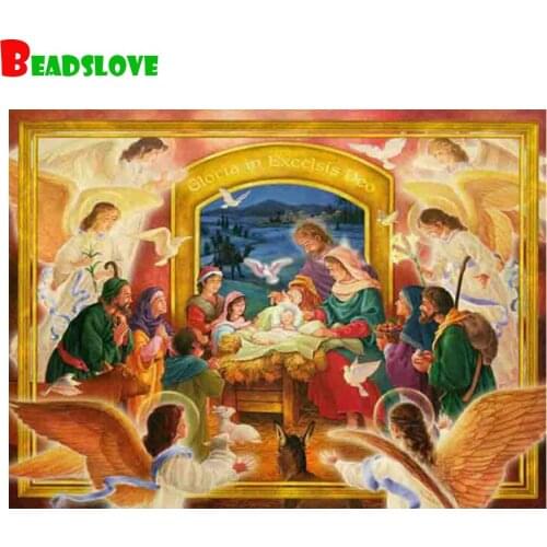 DIY round square diamond mosaic Jesus Birth Angel patterns bead embroidery cross stitch kits 5d diamond painting rhinestone