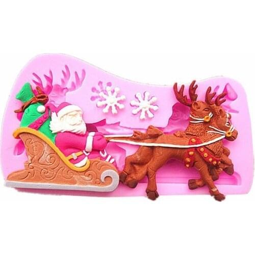 Free shipping santa Drive deer car cooking tools fondant DIY cake silicone moulds chocolate baking decoration candy Resin craft