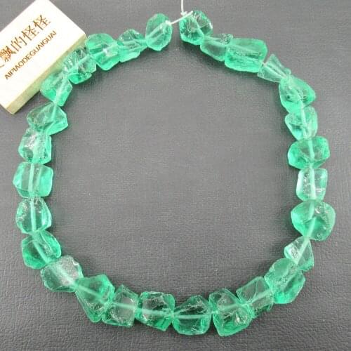Natural Deep Green Glass Quartz Rough Square Nugget Loose Beads 15.5" Jewelry Making DIY