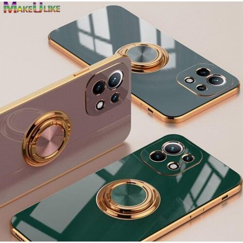 Ring Case For Xiaomi Mi 11 Ultra 10T Pro Case Anti-drop Kick Stand Gold Frame Soft TPU Cover For Xiaomi Mi11 10TPro Case