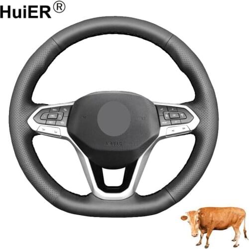 DIY Car Steering Wheel Cover Cow Leather For Volkswagen VW Golf 8 2020 Atlas 2020-2021 Passat 2019-2021 Passat Variant Alltrack