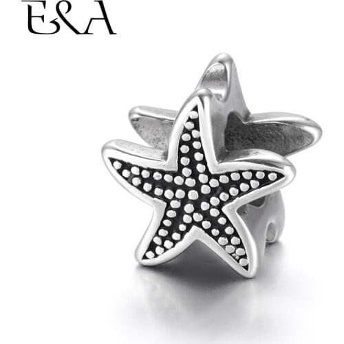 Stainless Steel European Beads Starfish 5mm Hole Blacken Metal Animal Charms for Bracelet DIY Accessory Jewelry Making Supplies