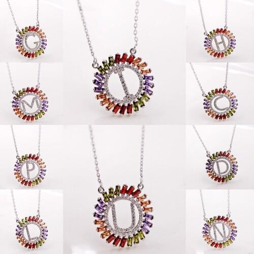 Classica Trendy Letters Necklace Pendant Red Green Purple Zircon Stone For Women Girls Fashion Jewelry Accessories Wedding Gift