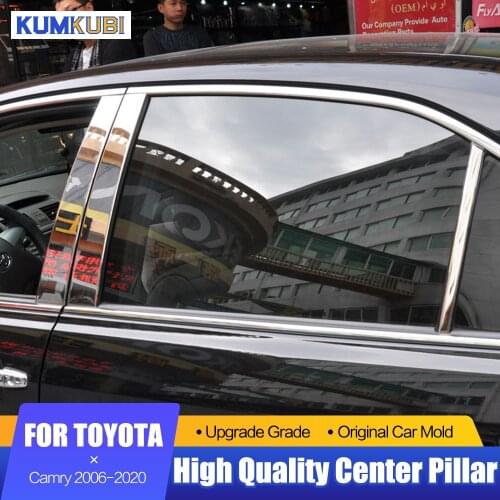 KUMIKUBI Car Styling Stainless Steel Window Trims Center Pillars B + C Pillar Covers 6Pcs For Toyota Camry 2006-2020