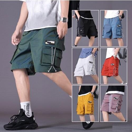 Summer Hipster Hip Hop Casual Shorts Mens Elastic Waist Knee Length Trousers Fashion Youth Loose Sports Short Cargo Pants M-3XL