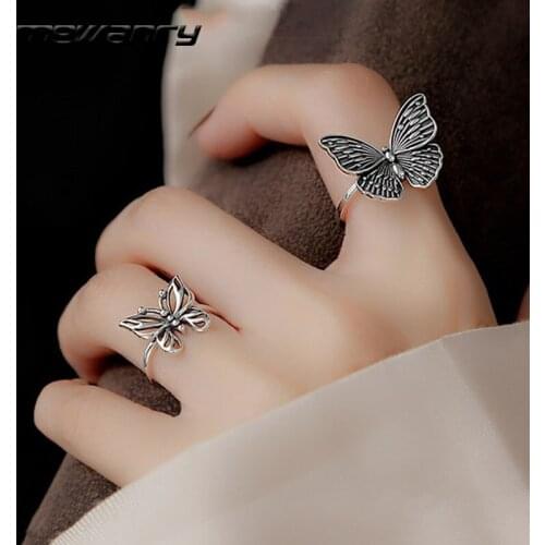 Mewanry 925 Sterling Silver Rings for Women New Trend Vintage Sweet Party Jewelry Birthday Gifts Hollow Butterfly Accessories