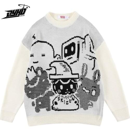 Fashion knitted Sweater Men Women Japanese Style Cartoon Streetwear Pullover Harajuku Loose Cotton Sweater Unisex 2021 Winter
