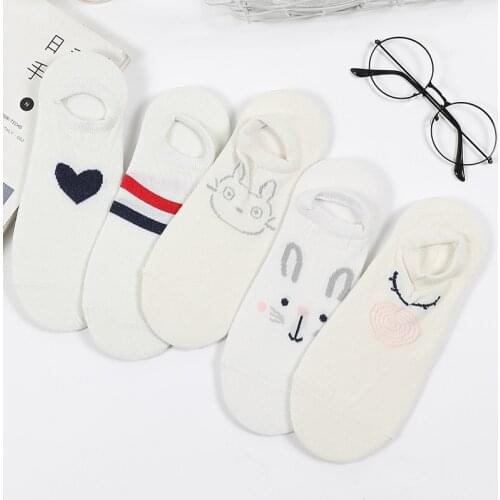 10 pieces = 5 Pairs/lot Simple Women Cat Socks Breathable Sports Socks Solid White Color Boat Comfortable Cotton Ankle Socks