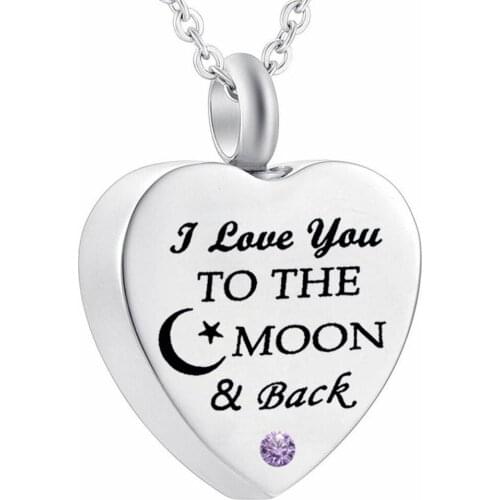Cremation Urn Necklace for Ash I Love You to The Moon and Back Stainless Steel Birthstones Style Memorial Pendants