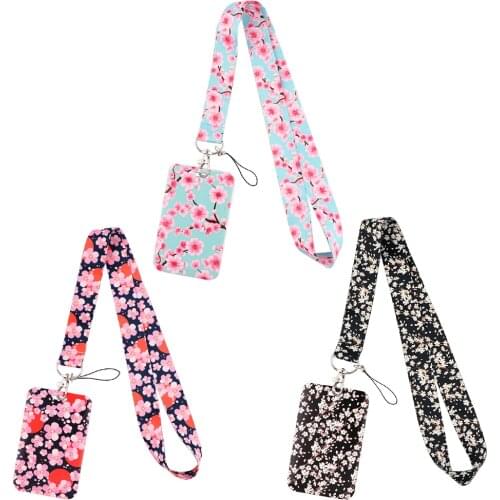 BG1299 Cherry Blossoms Lanyard Keychain Lanyards for Key Badges ID Cell Phone Rope Neck Straps Accessories Gifts