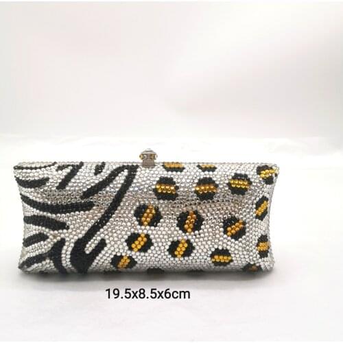 XIYUAN Leopard Luxury 6 Colors Lady Evening Clutch Bag Fashion Crystal Gold Party Wedding Chain Shoulder Bag Handbag Dinner Bags