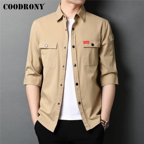 COODRONY Brand Spring Summer Streetwear Fashion Style Big Pocket High Quality 100% Cotton Half Sleeve Shirt Men Clothing C6058S