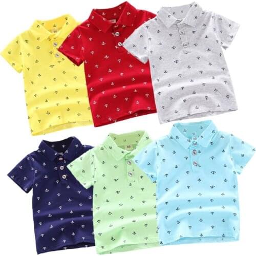 12M-5T Baby Boys Polo Shirts Anchor Short Sleeve Cotton Breathable Lapel Tops Candy Color Children Boy Shirt Kids Summer Clothes
