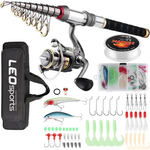 Fishing Rod Reel Combo Full Kit Telescopic Sea Pole Set Spinning Reel Line Lures Hooks and Fishing Carrier Bag for Kids Adults