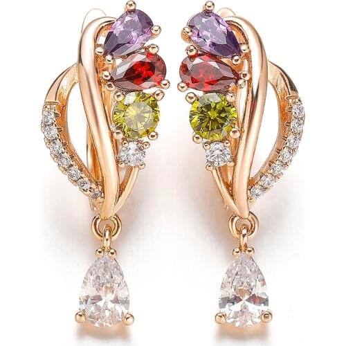 2 Color Cubic Zirconia Earrings Girl Copper Jewelry Exquisite Crystal Pendant Small Earring for Women Fashion Party Accessories